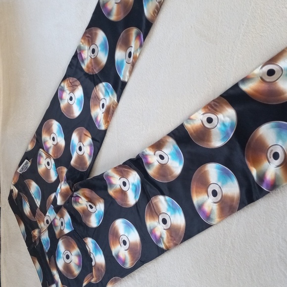 Moschino × H&M CD Print Black Satin Jeremy Scott Designer Rare Limited Ed. Pants - Picture 13 of 16